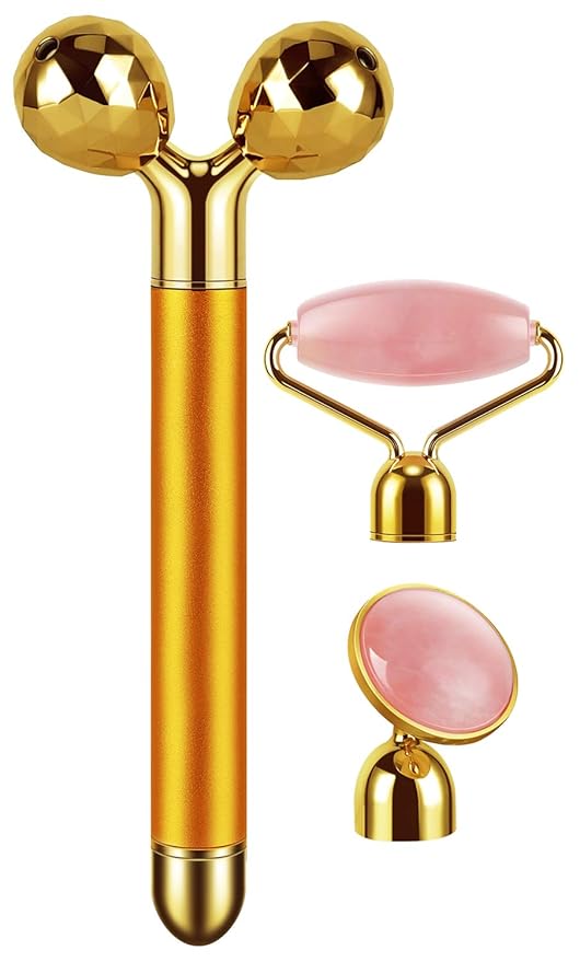 3-IN-1 Electric Jade Roller 3D Roller Facial Roller & Face Massager,Gold-VivaGrace Women