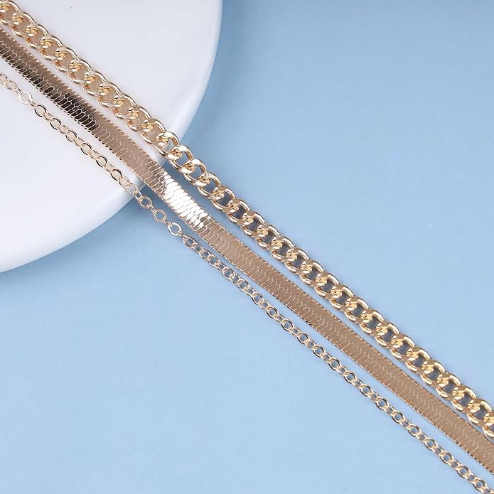 Vintage Layered Turquoise Necklace Turquoise Pendant Necklace Blue Stone Bead Choker Necklace Gold Snake Herringbone Chain Necklace Jewelry for Women-VivaGrace Women