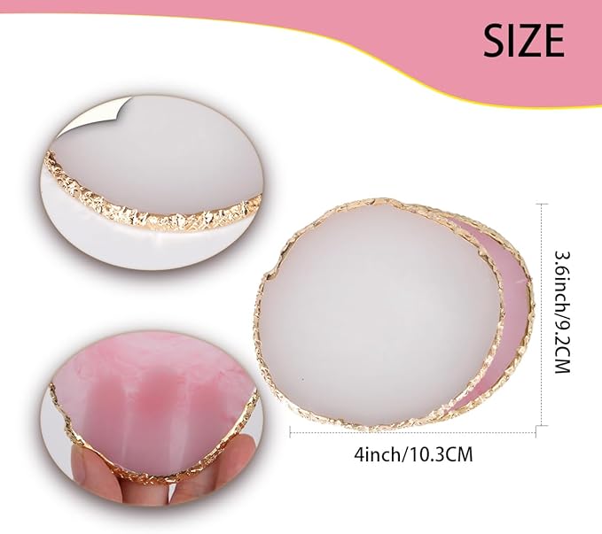 Nail Polish Palette, 2Pcs Resin Nail Art Palette, Nail Painting Mixed Color Palettes, Gold Edge Makeup Mixing Tray, Nail Supplies For Nail Techs, Nail Art Display Board(Orbicular)-VivaGrace Women