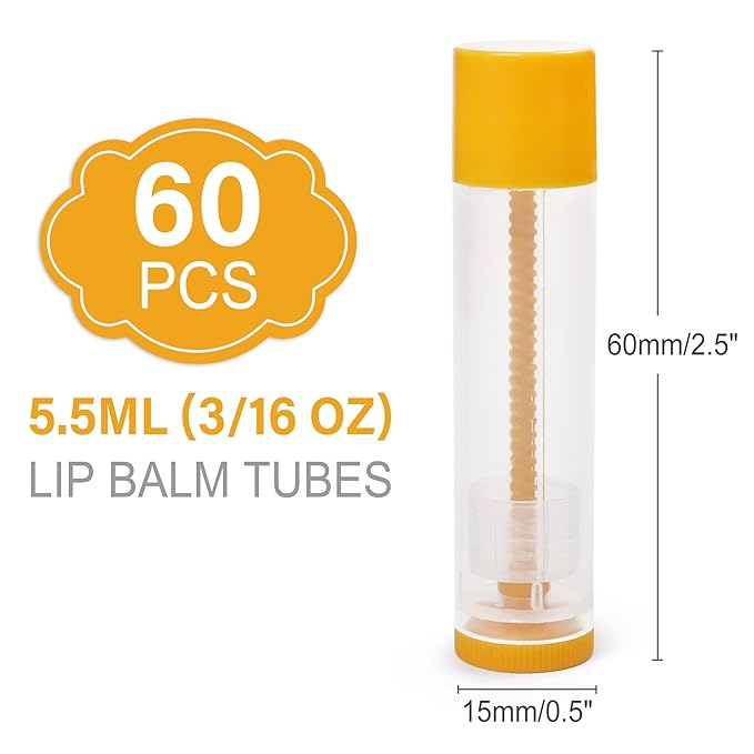 LotFancy Lip Balm Tubes Empty, 60PCS 5.5ml (3/16 Oz), Clear Lip Balm Container Tubes with Yellow Caps, BPA Free & Leak Free, Refillable-VivaGrace Women