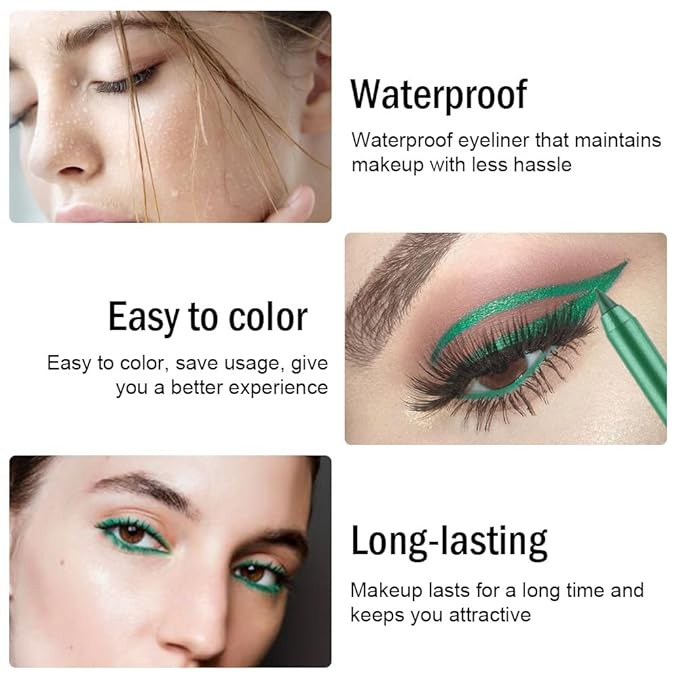 evpct Pearl Green Gel Eyeliner Pencil for Women Waterline Waterproof Smudge Proof Eye Makeup Liners, Green Mascara Eye Liner Gel Liner Eyeliner with Sharpener delineador de ojos contra el agua 12
