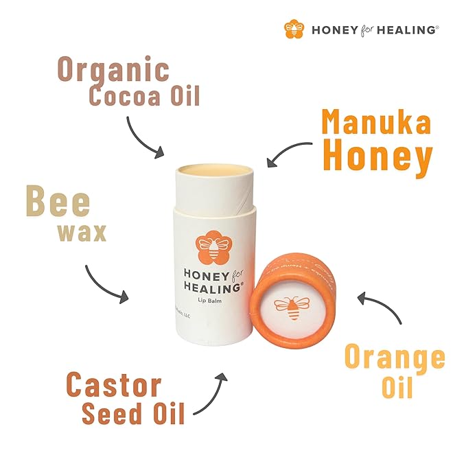 Lip Balm Moisturizer with Manuka Honey 15+ UMF, Coconut Oil, and Castor Oil For Chapped, Cracked, Dry Lips | Protects, Smoothes, and Nourishes your Lips | 0.25 oz / 7 gr. (Natural)-VivaGrace Women