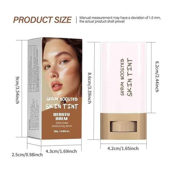 Multi-Use Foundation Stick Beauty Balm Serum Boosted Skin Tint, On-The-Go Tinted Solid Serum, Lightweight and Buildable Creamy Skin Tint Stick Makeup, Natural Finish(04#)-VivaGrace Women