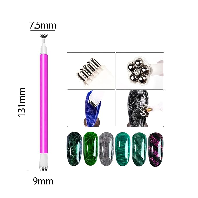 JERCLITY 8 Pieces Cat Eye Magnet for Nails Double-head Flower Design Nail Magnet Pens Magnet Stick Multi-Function Magnet Board 3D Magnetic for Cat Eye Gel Polish DIY Nail Art