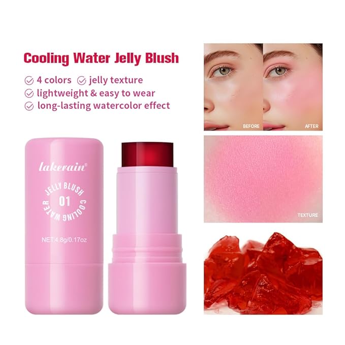 Jelly Cooling Blush Stick, Milk Water Tint, Clear Glossy Long Lasting Sheer Lip & Cheek Stain, Waterproof Light Non-Sticky Buildable Watercolor Finish-Vegan, Cruelty Free (#4 berry, 0.17oz)-VivaGrace Women