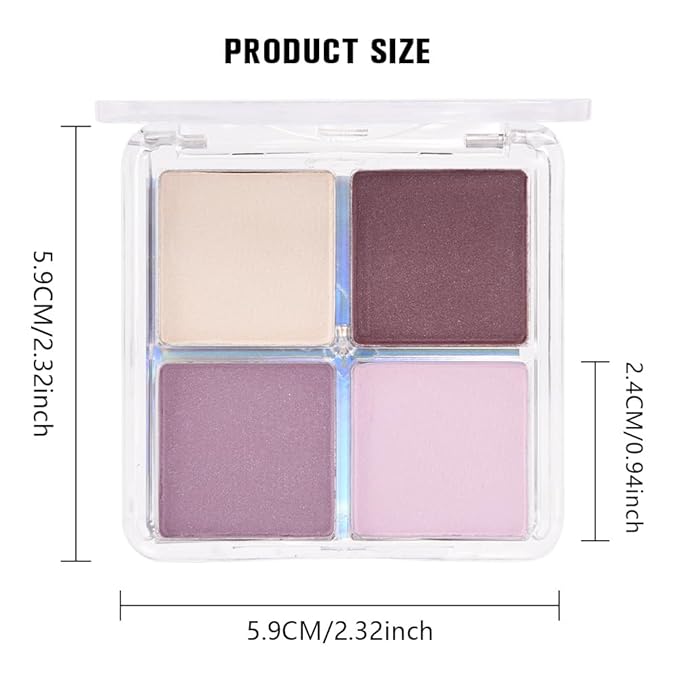 Kaely Powder Eyeshadow Quad, Light Violet Shimmer Eyeshadow Palette Makeup, Neutral Eye Shadow Palette for Older Women Pigmented Waterproof, sombras para ojos, Blendable, Cruelty-free, 02-VivaGrace Women