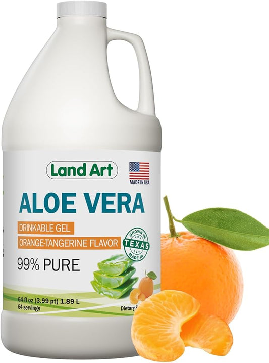 Pure Aloe Vera Drinkable Gel - Orange Tangerine Flavored - Cold-Processed Inner Filet - from Organic Fresh Leaves from Texas - for Heartburn Relief - Acid Reflux - 64 fl oz-VivaGrace Women
