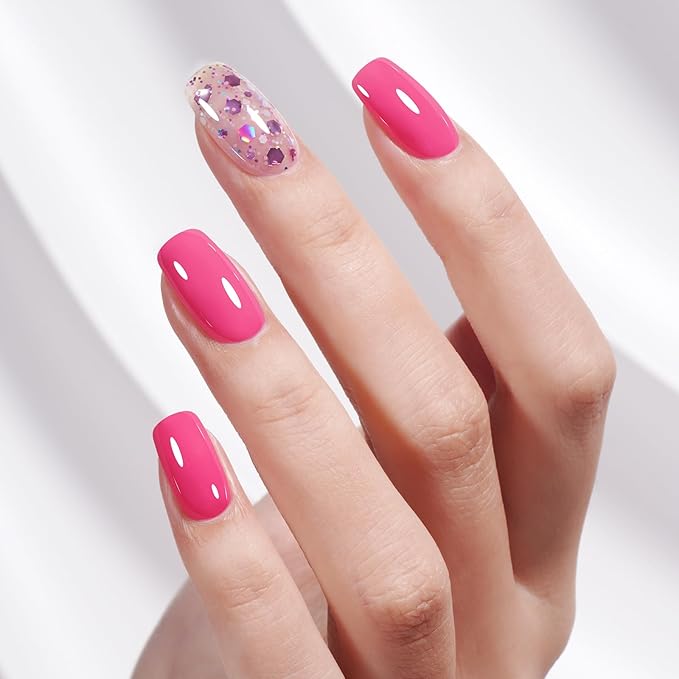 AILLSA Pink Gel Nail Polish Set Black Hot Pink Gel Polish with Base and Top Coat, Long Lasting Summer All Season Color Soak Off U V L ED Manicure Art Salon DIY at Home 7Pcs 8ML