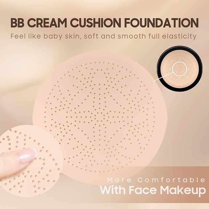 Air Cushion CC Cream Foundation - Mushroom Head BB Creams, Long Lasting Concealing Brightening, Moisturizer Face Cream,Facial Skin Care Makeup For All Skin Types (Buff Beige)-VivaGrace Women