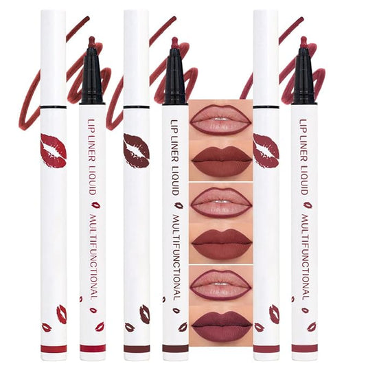 3Pcs Longwear Liquid Lip Liner Stain Marker Pen Set Long Lasting Waterproof, Dark Black Cherry Wine Red Matte 24 Hour Lip Liner and Lipstick Combo, Color Stay Lipliner All Day, Lip Stains peel off-VivaGrace Women