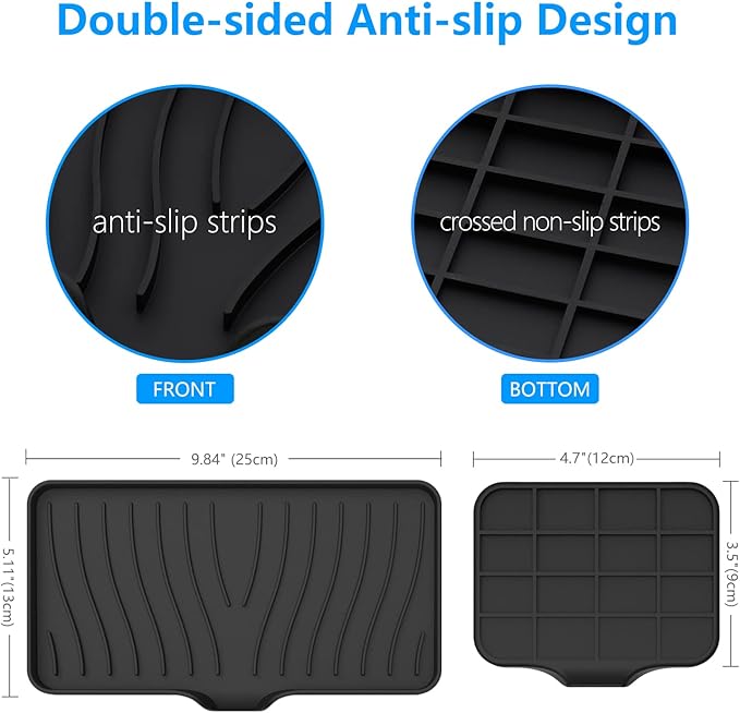 3-Pack Silicone Soap Dish, Sponge Holder for Sink, Kitchen Soap Tray, Bathroom Soap Holder, Sponge Tray with Drain (Black)-VivaGrace Women