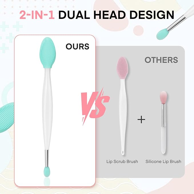 Unaone Lip Scrub Brush - 3 PCS Dual-ended Lip Scrubber Exfoliator and Silicone Lip Brush, 3-in-1 Silicone Lip Scrub Tool Lip Mask Applicator, Gentle Exfoliator & Applicator for Soft-VivaGrace Women