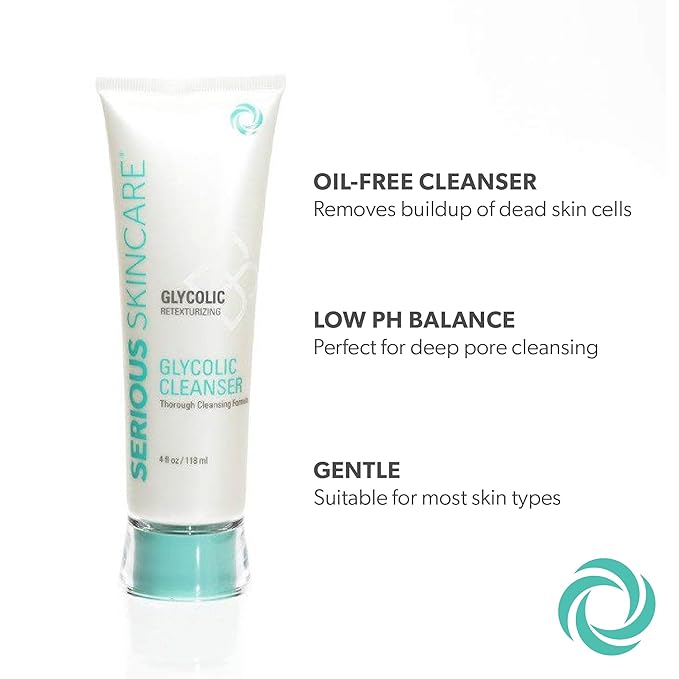 Serious Skincare Glycolic Skin Renewal Set - Retexturizing Serum - Facial Moisture Cream - Face Wash Cleanser - Balancing Blue Tansy Extract - Improve Appearance of Lines, Wrinkles and Enlarged Pores-VivaGrace Women