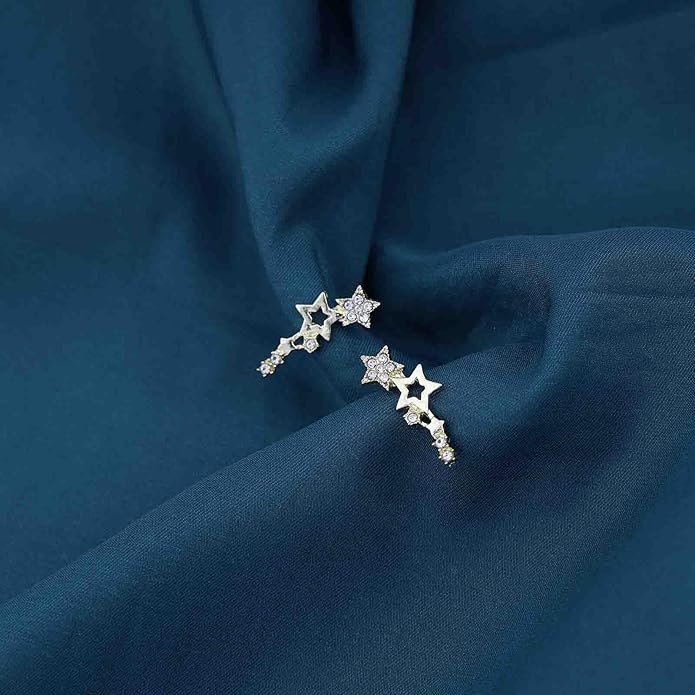 Boho Cz Star Ear Crawler Earrings Crystal Star Climber Earrings Gold Star Stud Earrings Vintage Cluster Star Earrings Jewelry for Women-VivaGrace Women