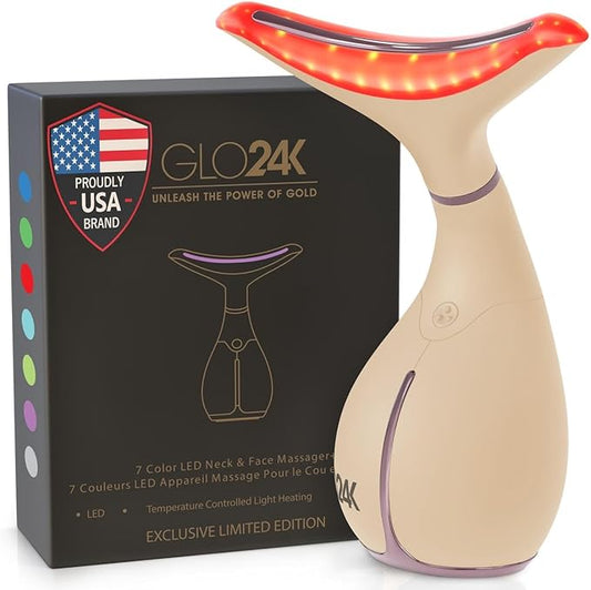 GLO24K 7 Color Beauty Device – Triple LED Action & Vibration Technology Facial and Neck Massager-VivaGrace Women