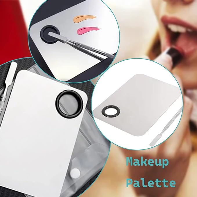 2 in 1 Makeup Mixing Palette Set with Spatula - Stainless Steel Foundation Accessories and Mixing Tools for Cosmetic, Nail Art, Lipstick-VivaGrace Women