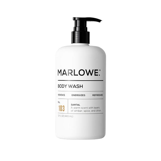 MARLOWE. No. 103 Body Wash 15 oz Pump, Santal, Energizing & Refreshing Shower Gel, Willow Bark & Green Tea Extracts, Cleanses, Moisturizes, Smooths & Nourishes, Warm Amber, Spice & Citron Scent-VivaGrace Women