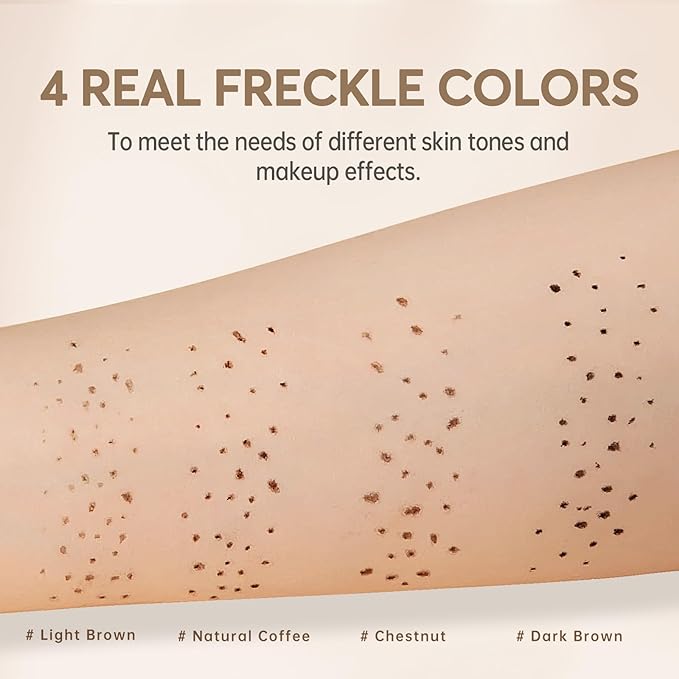 4 Colors Freckle Pen Set, Natural Lifelike Face Fake Freckle Stamp Makeup Pen Waterproof Long Lasting Quick Dry Faux Freckles Sun-kissed Makeup-Light Brown,Natural Coffee,Chestnut,Dark Brown-VivaGrace Women