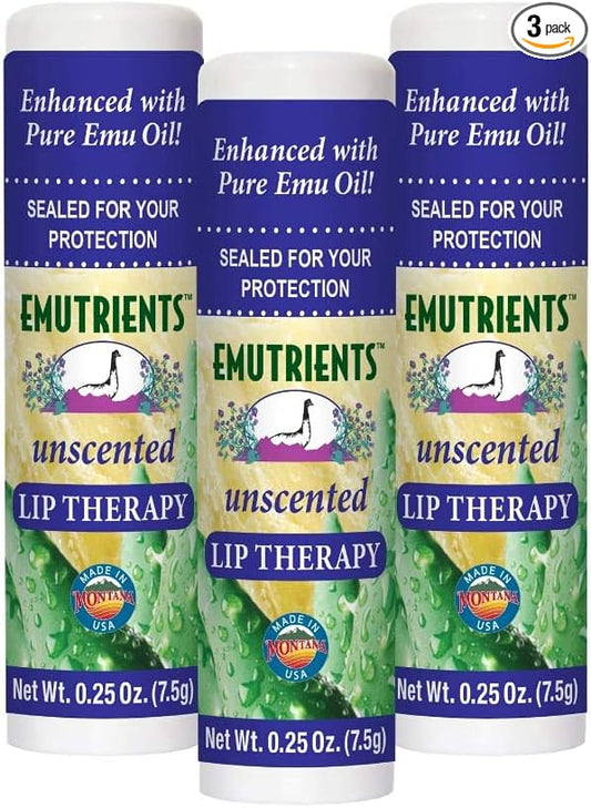 Montana Emu Ranch - Lip Therapy Lip Balm - 0.25 Ounce - Unscented - 3 Pack - Made with Pure Emu Oil-VivaGrace Women