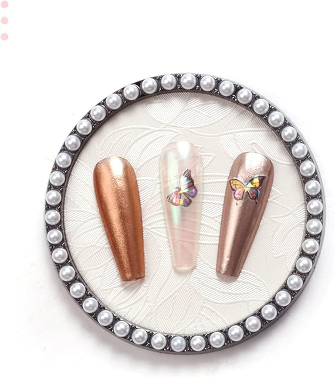 1 Pc Resin Nail Art Palette Nail Art Display Holder Round Inlay Rhinestone Makeup Palette Nail Painting Palette Gel Polish Colors Mixing Pallet (White)-VivaGrace Women
