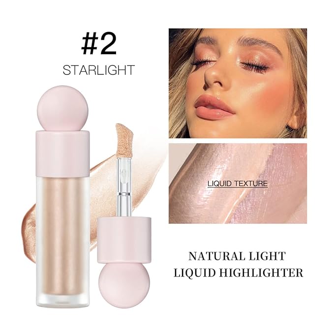 Liquid Highlighter Natural Glow For Face & Body, Waterproof Moisturizing Light Liquid Luminizer For Long Lasting Shimmer, Contour Highlighter Stick Easy to Apply with Cushion Applicator-VivaGrace Women