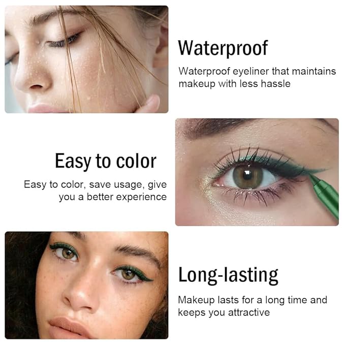evpct Pearl Green Gel Eyeliner Pencil for Women Waterline Waterproof Smudge Proof Eye Makeup Liners, Dark Green Mascara Eye Liner Gel Liner Eyeliner with Sharpener delineador de ojos contra el agua 06