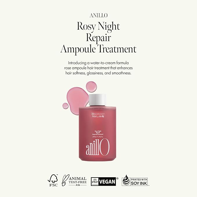 Rosy Night Hair Ampoule Treatment for Damaged Hair – Water-to-Cream Repair Formula with Peptides & Amino Acids – Frizz Control, Color Safe, Silicone-Free, Floral Musk Scent – 6.76 fl oz-VivaGrace Women