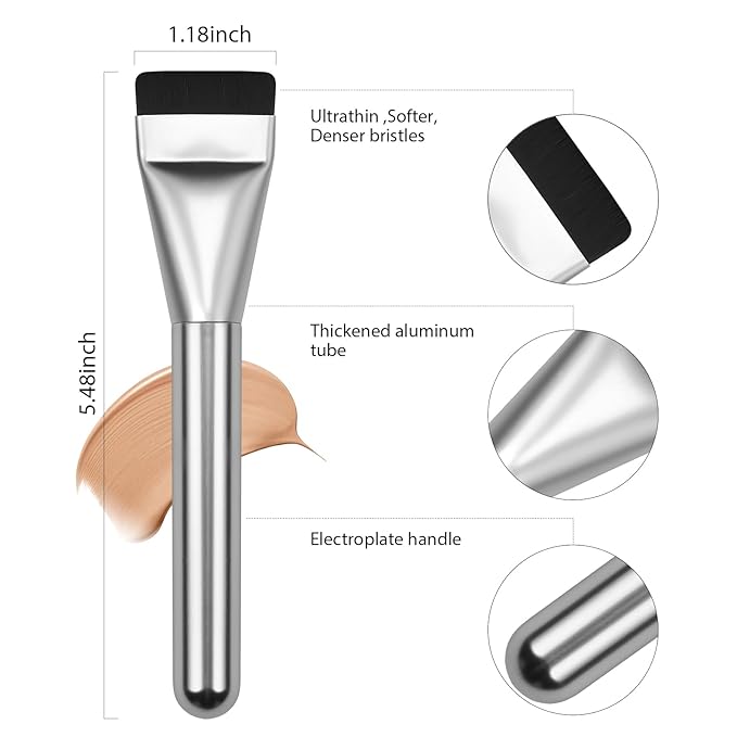 Flat Foundation Brush,Korean Makeup Brush Spatula Facial Brush for Liquid Foundation,Premium Face Makeup Brush for Blending Cream (Silver)-VivaGrace Women