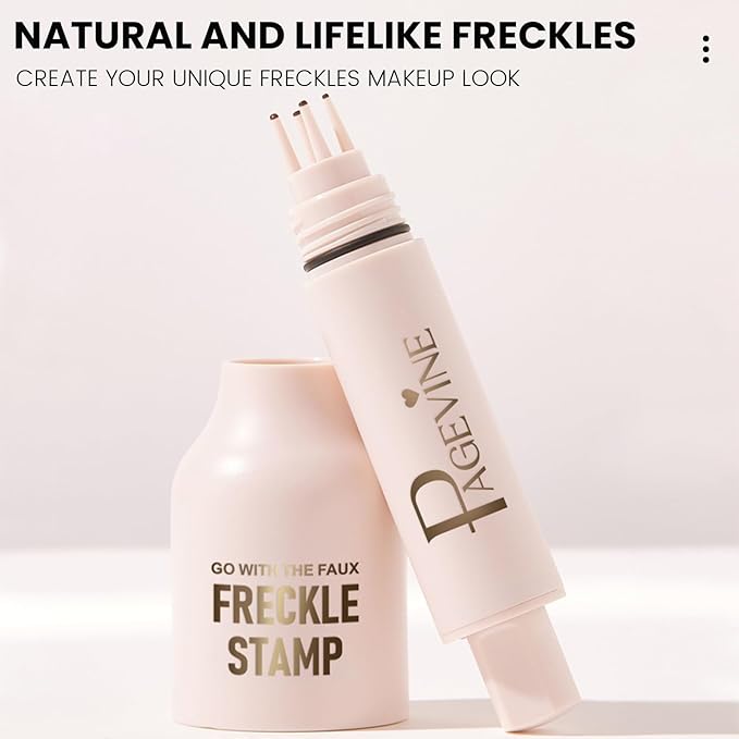 Freckle Stamp Pen,Fake Freckles Stain Marker Pencil Tool for Natural and Lifelike Sunkissed Face Freckle Makeup for Waterproof and Long-Lasting,Quick Dry 5-Point Faux Freckle Stamp Cushion, 02 Medium-VivaGrace Women