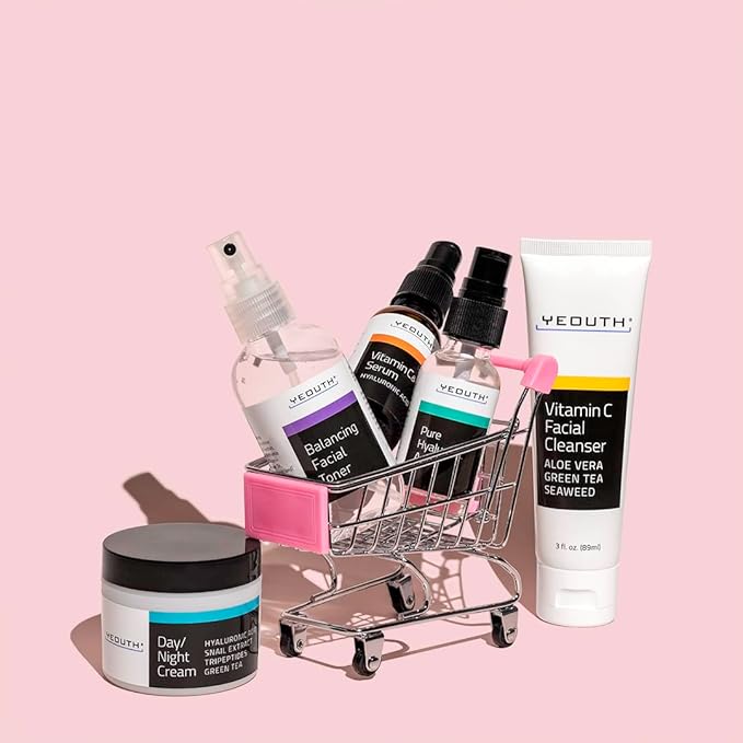 YEOUTH Skin Care Set: Hyaluronic Acid Serum for Face, Vitamin C Facial Serum, Face Cleanser, Toner & Cream, Hydrating Skin Care Kit 5-Piece-VivaGrace Women