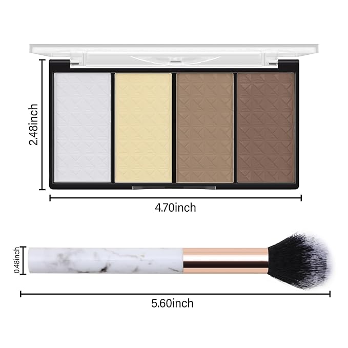 Contour Highlighter Blush Powder Makeup Palette, 4 Colors Matte Face Contour Shading with Professional Makeup Brush-VivaGrace Women