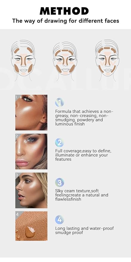 3 Pcs Face Contour Sticks Set, Shades with Highlighter & Contour & Blush Sculpted Complexion Wand Contour Long Lasting Natural Buildable Highlighters Contour Contouring Bronzer (01, 05, 06)-VivaGrace Women