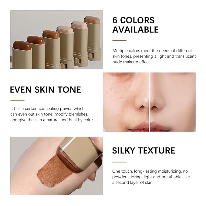 Beauty Balm Serum Boosted Skin Tint – Hydrating Tinted Moisturizer, Lightweight Solid Tinted Foundation Stick for Flawless, Sheer to Medium Coverage, Radiant & Dewy Finish, All-Day Wear (6#, 1)-VivaGrace Women