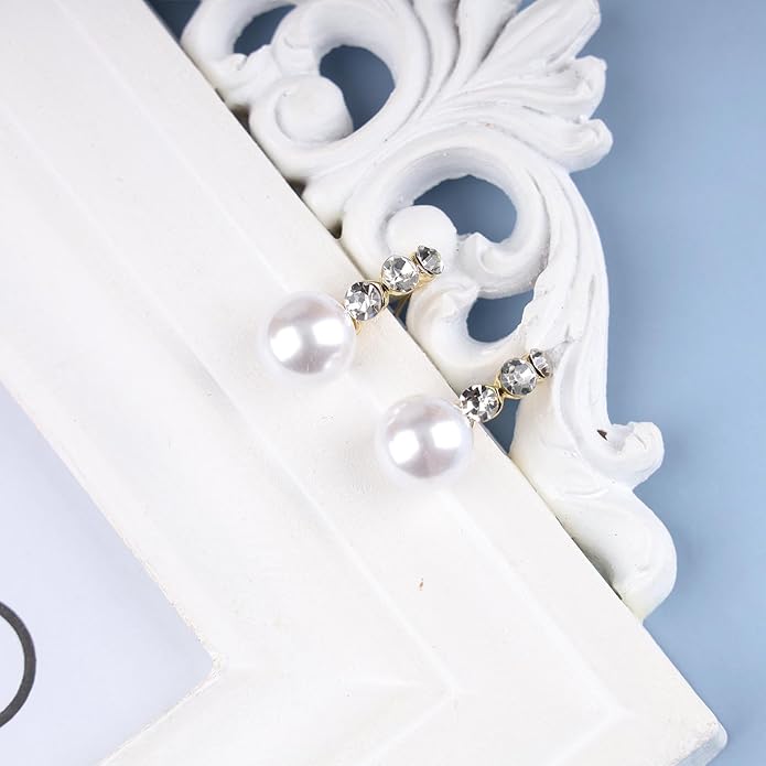 Vintage Rhinestone Pearl Drop Earrings Gold Pearl Dangle Earrings Crystal Stud Earrings Sparkly Cz Pearl Earrings Jewelry for Women-VivaGrace Women