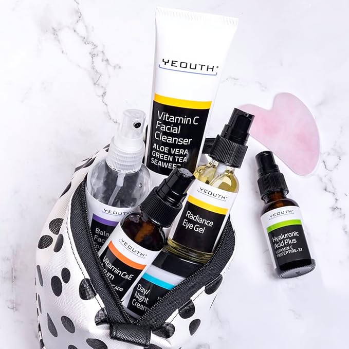YEOUTH Skin Care Set: Hyaluronic Acid Serum, Vitamin C Serum, Face Cleanser, Toner, Under Eye Gel, Face Cream, 6-Piece Skincare Kit For Women & Men-VivaGrace Women