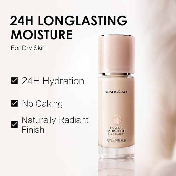 Lasting Moisture Foundation, 24H Longlasting Medium Coverage Dewy Finish Face Makeup, Poreless, Lightweight, Hydrating Liquid Foundation For Dry Skin, W01-VivaGrace Women