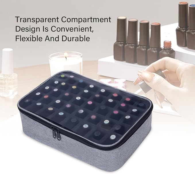 Small Clear Nail Polish Organizer Holds 40 bottles(15ml-0.5fl.oz) Nail Polish Case Multifunctional Nail Polish Bag organizer, Cosmetic Travel Makeup Bags for Women Gray