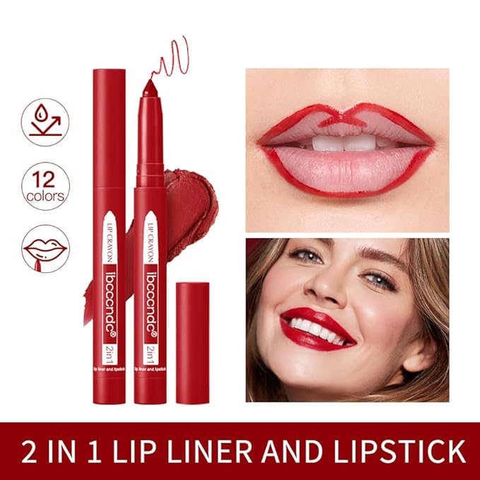 ibcccndc 6PCS Lip Liner and Lipstick Set - High Pigmented Creamy Matte Lip Liner Pencil Set for Girls and Women, Lip Makeup Gift Sets - Includes Nude and Red Lip Liners, Waterproof Formula (A)-VivaGrace Women