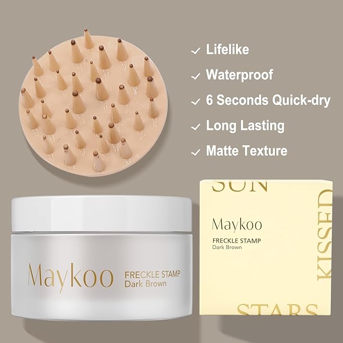 Freckle Stamp Natural Like Freckle Pen Makeup Fake Freckles Cushion Waterproof Long Lasting Quick Dry, Get Sun-kissed Stars Makeup in One Press, Dark Brown, 15 g-VivaGrace Women