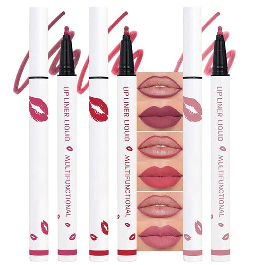 3Pcs Longwear Liquid Lip Liner Stain Marker Pen Set Long Lasting Waterproof, Mauve Dusty Pink Red Matte Permanent 24 Hour Lip Liner and Lipstick Combo, Color Stay Lipliner All Day, Lip Stains peel off-VivaGrace Women
