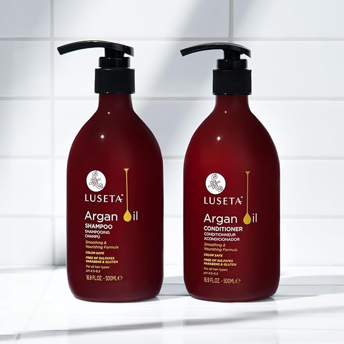 Luseta Argan Oil Shampoo and Conditioner Set Thickening for Thin & Dry Hair Smoothing & Nourishing Anti- Frizz for All Hair Types Sulfate Free for Men and Women 2 x16.9Fl Oz-VivaGrace Women