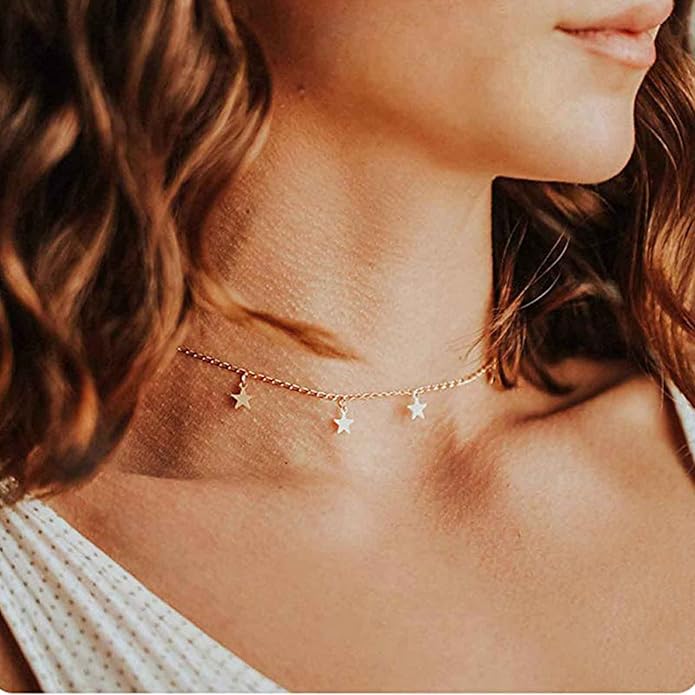Boho Star Choker Necklace Gold Star Dangle Necklace Chain Short Minimalist Necklace Gold Collarbone Necklace Jewelry for Women Gifts-VivaGrace Women