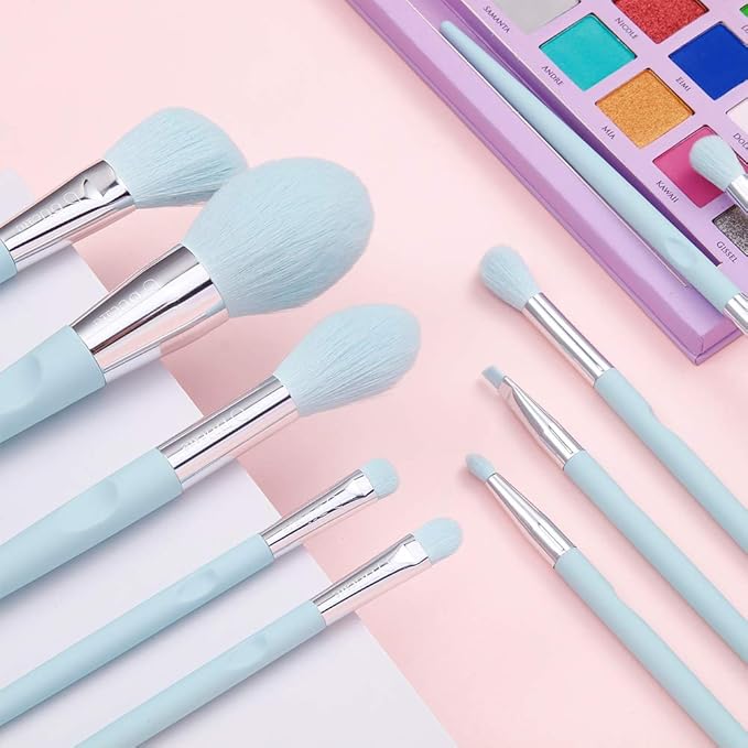 DUcare Makeup Brushes with Holder - 10Pcs Professional Synthetic Make Up Brushes Set for Blush Concealer Foundation Bronzer Powder Eyebrow Contour Eyeshadow Blending Makeup Brush Set, Ice Lake Blue-VivaGrace Women
