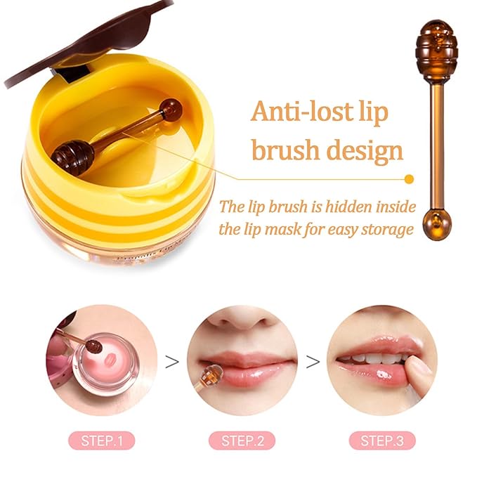 4 PCS Bee Lip Balm Lip Mask Honey Pot, Honey & Strawberry & Watermelon & Apple Lime Lip Mask Overnight Propolis Moisturizing Lip Balm with Stick, Hydrating Lip Sleeping Mask Prevention Dry & Cracked-VivaGrace Women