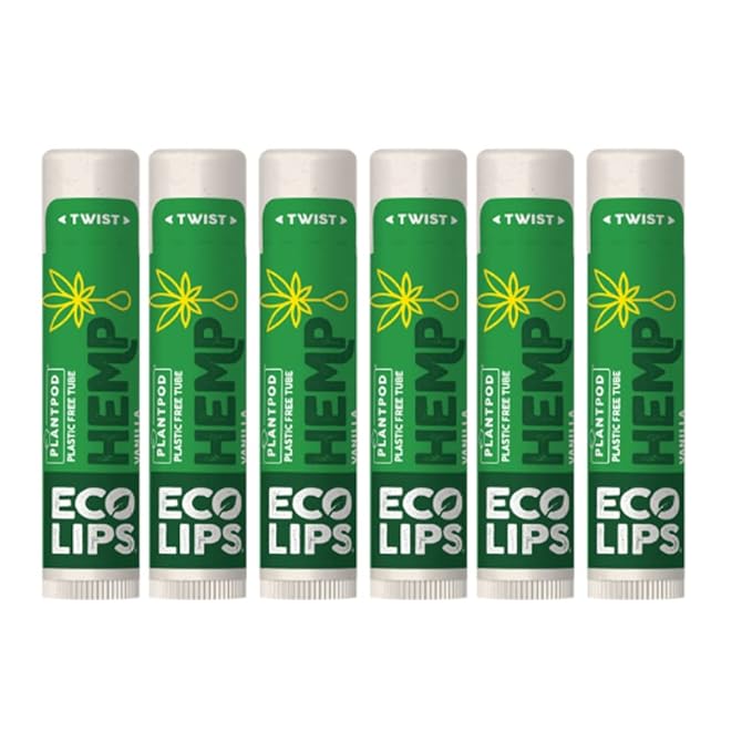 Eco Lips Organic Hemp Lip Balm with Beeswax, Coconut Oil, Vitamin E to Soothe Chapped Lips. 100% Plastic-Free Plant Pod Packaging (Vanilla, 6-Pack)-VivaGrace Women