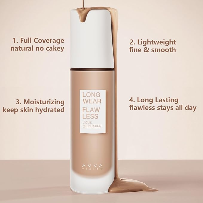 Liquid Foundation Makeup Natural True Skin Tone Full Coverage Concealer Flawless Complexion Blendable Longwear, 104, 1 fl. oz.-VivaGrace Women