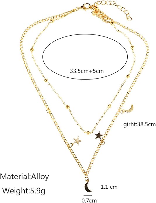 Boho Star Moon Necklace Choker Gold Layered Star Choker Necklace Crescent Moon Necklace Celestial Necklace Chain Festival Jewelry for Women and Girls-VivaGrace Women