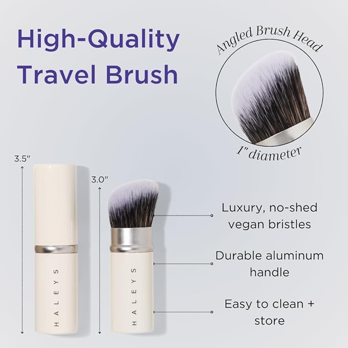 HALEYS Retractable Face Brush, VEGAN Dense, Angled Bristles & Adjustable Sleeve, Portable Makeup Brush for Quick, Easy Streak-Free Blending of Liquids, Creams, Powders, Travel-friendly Mess-Free Cap-VivaGrace Women