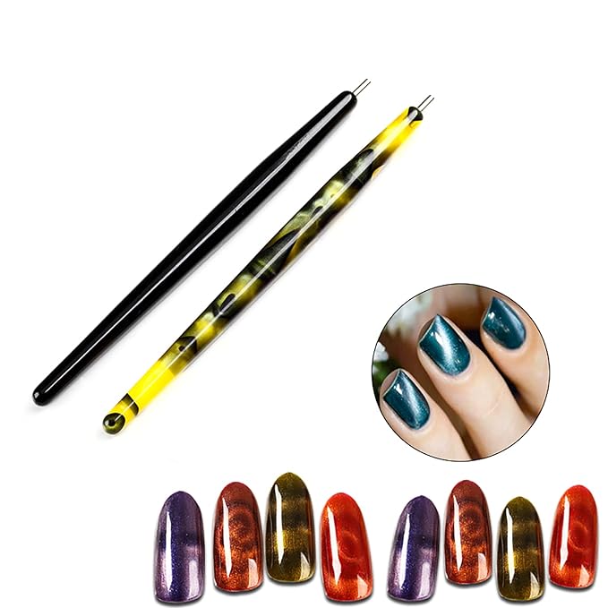 JERCLITY 8 Pieces Cat Eye Magnet for Nails Double-head Flower Design Nail Magnet Pens Magnet Stick Multi-Function Magnet Board 3D Magnetic for Cat Eye Gel Polish DIY Nail Art