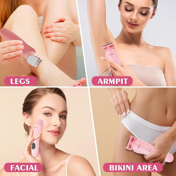 Hatteker Women's Electric Shaver Bikini Trimmer Hair Trimmer for Women LED Display Electric Razor for Legs Bikini Underarm Public Hairs Led Display IPX7 Waterproof Gift for Women (Pink)-VivaGrace Women